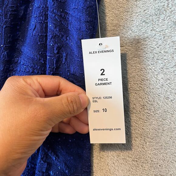 Alex Evenings Glittered Two Piece Dress Set Modest Dress Sz 10 Electric Blue New - Picture 7 of 10